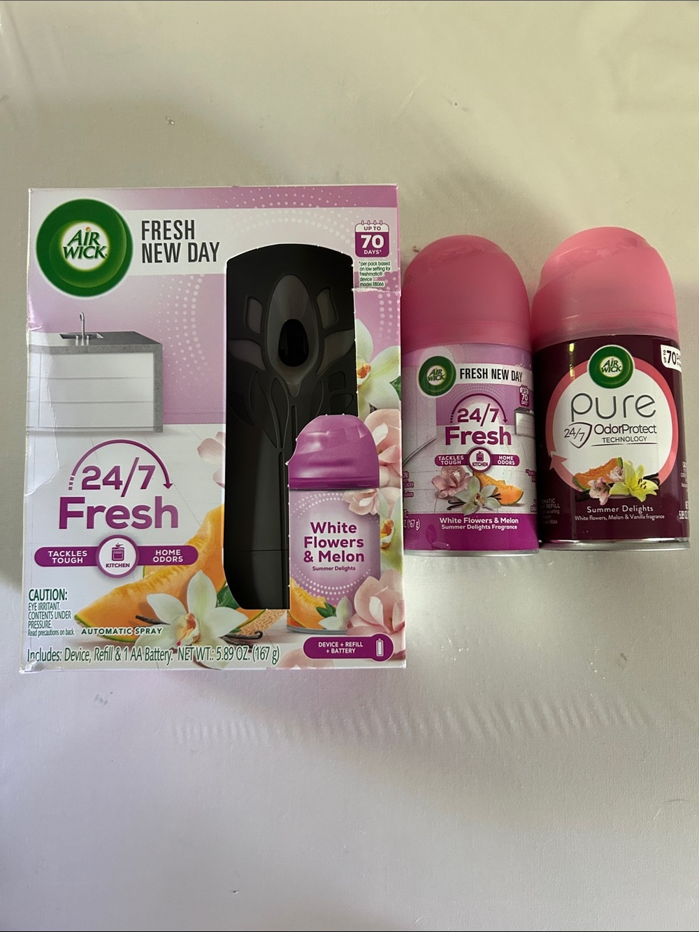 NIB Air Wick Fresh New Day White Flowers & Melon Automatic Freshener 3x Refills